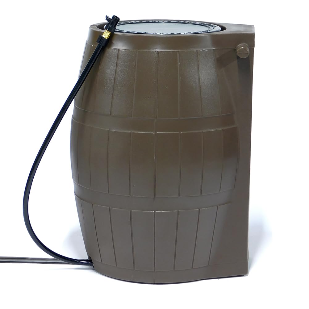 Brown 50 Gallon Flat-Back Rain Barrel with Spigots T5951