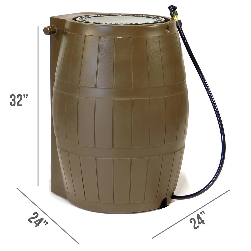 Brown 50 Gallon Flat-Back Rain Barrel with Spigots T5951
