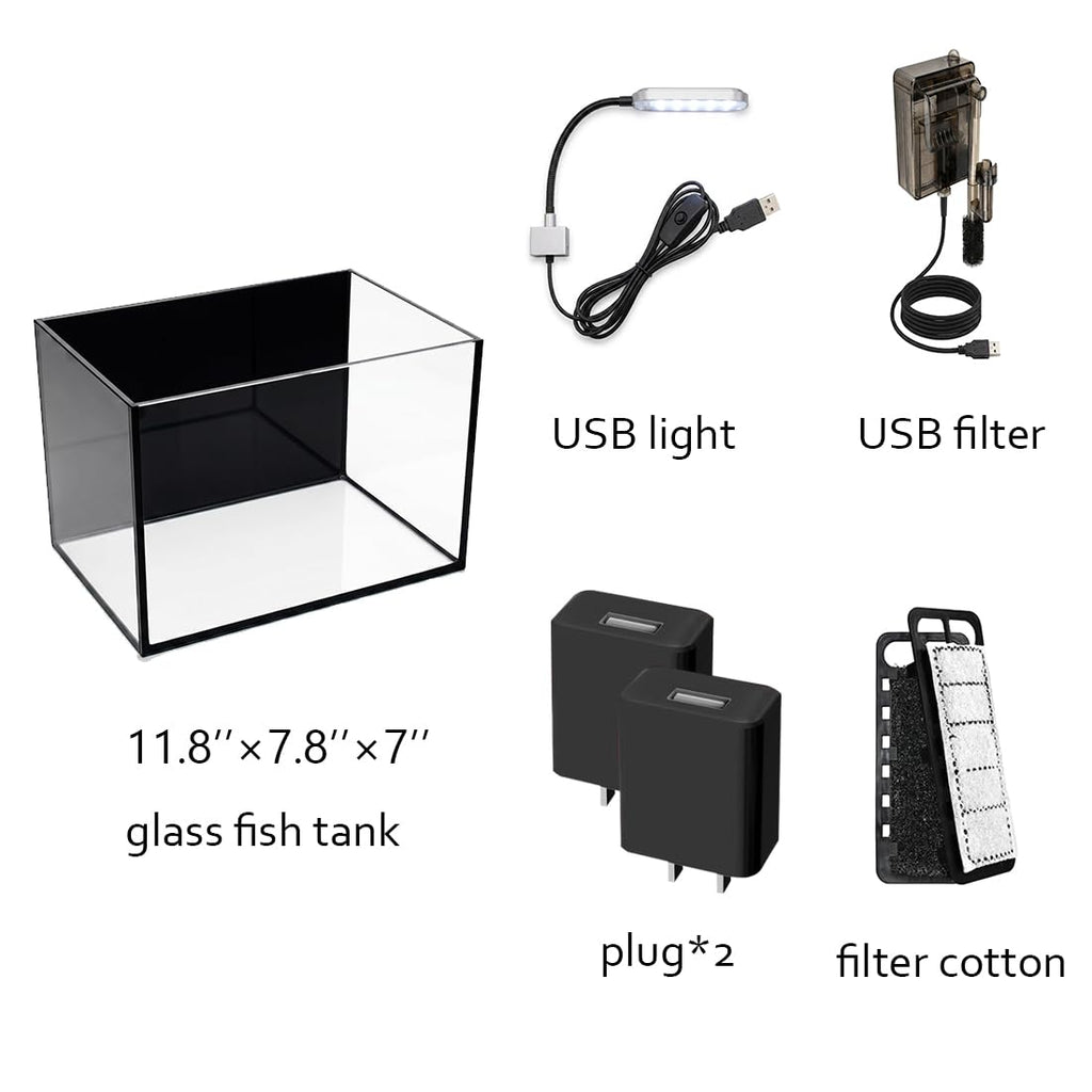 2.8 Gallon Glass Fish Tank with Light and Filter T9933