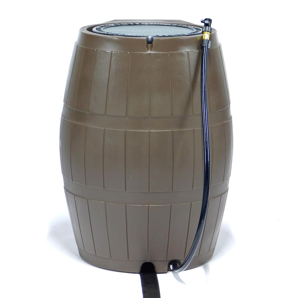 Brown 50 Gallon Flat-Back Rain Barrel with Spigots T5951