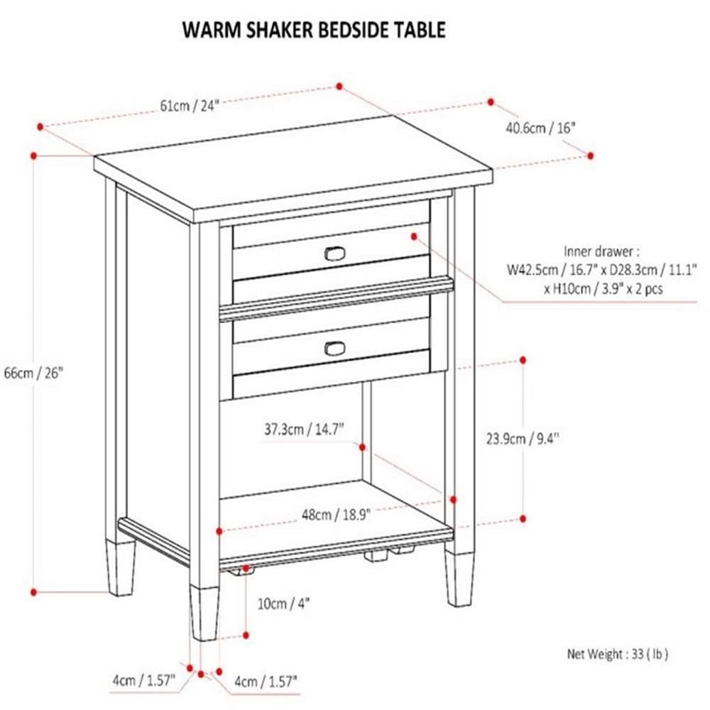 2-Piece Wood 24" Bedside Nightstand Table Set E44933