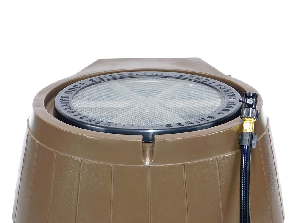 Brown 50 Gallon Flat-Back Rain Barrel with Spigots T5951