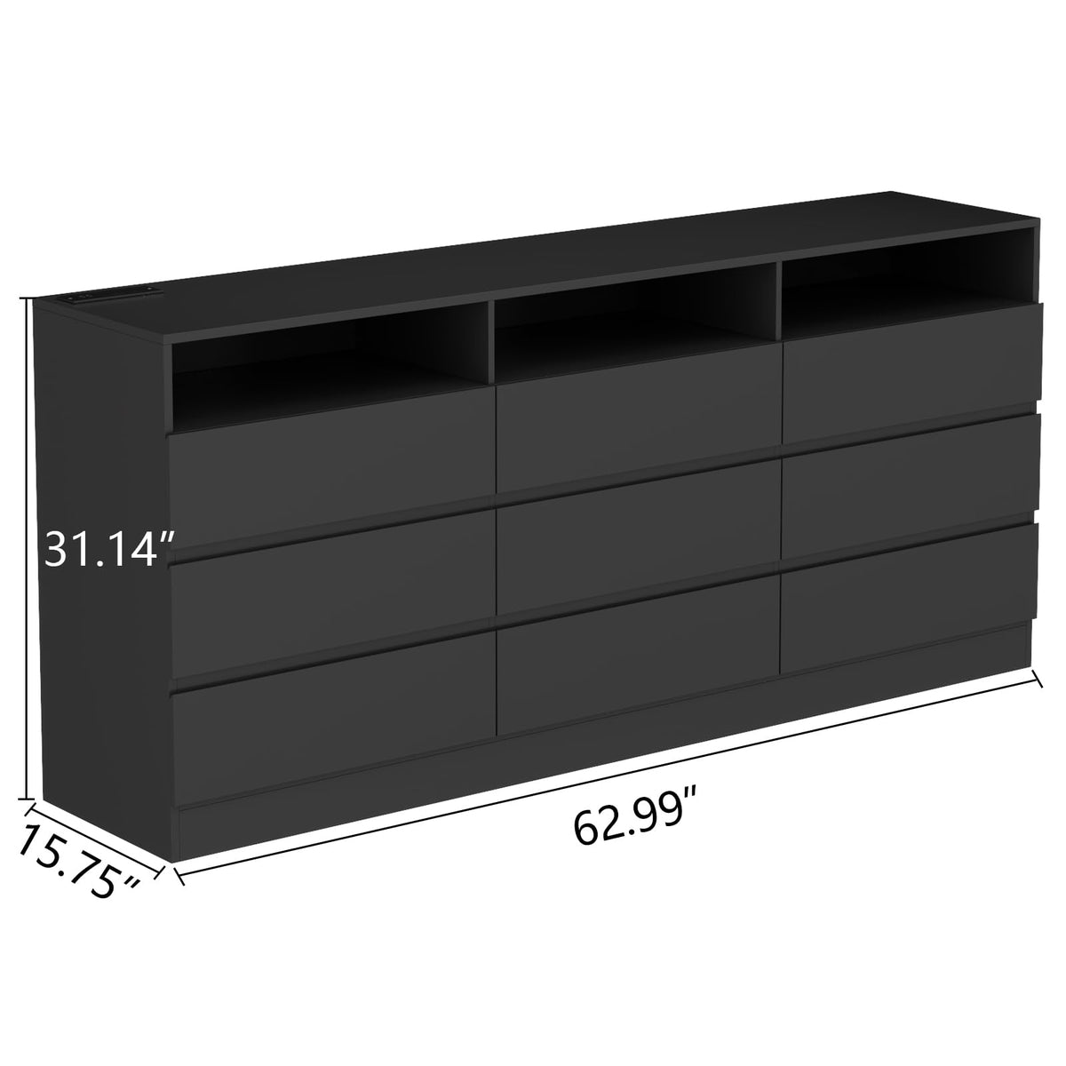 Black 9 Drawer Dresser with LED Lights & Power Outlet R5176