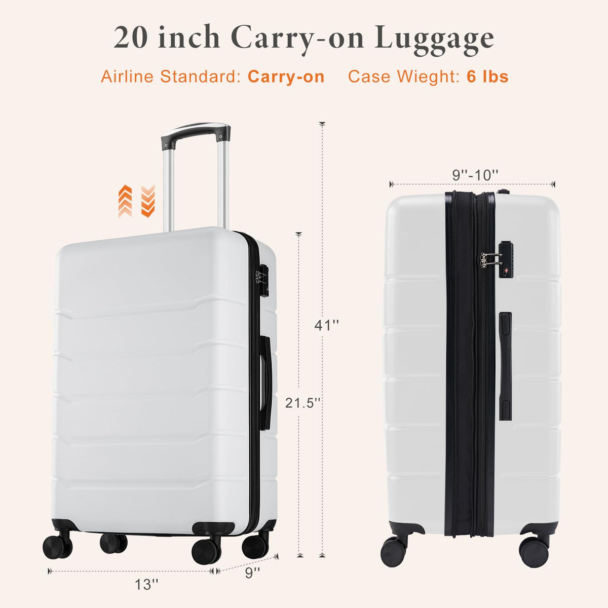 20 Inch Carry On Luggage with Spinner Wheels U518