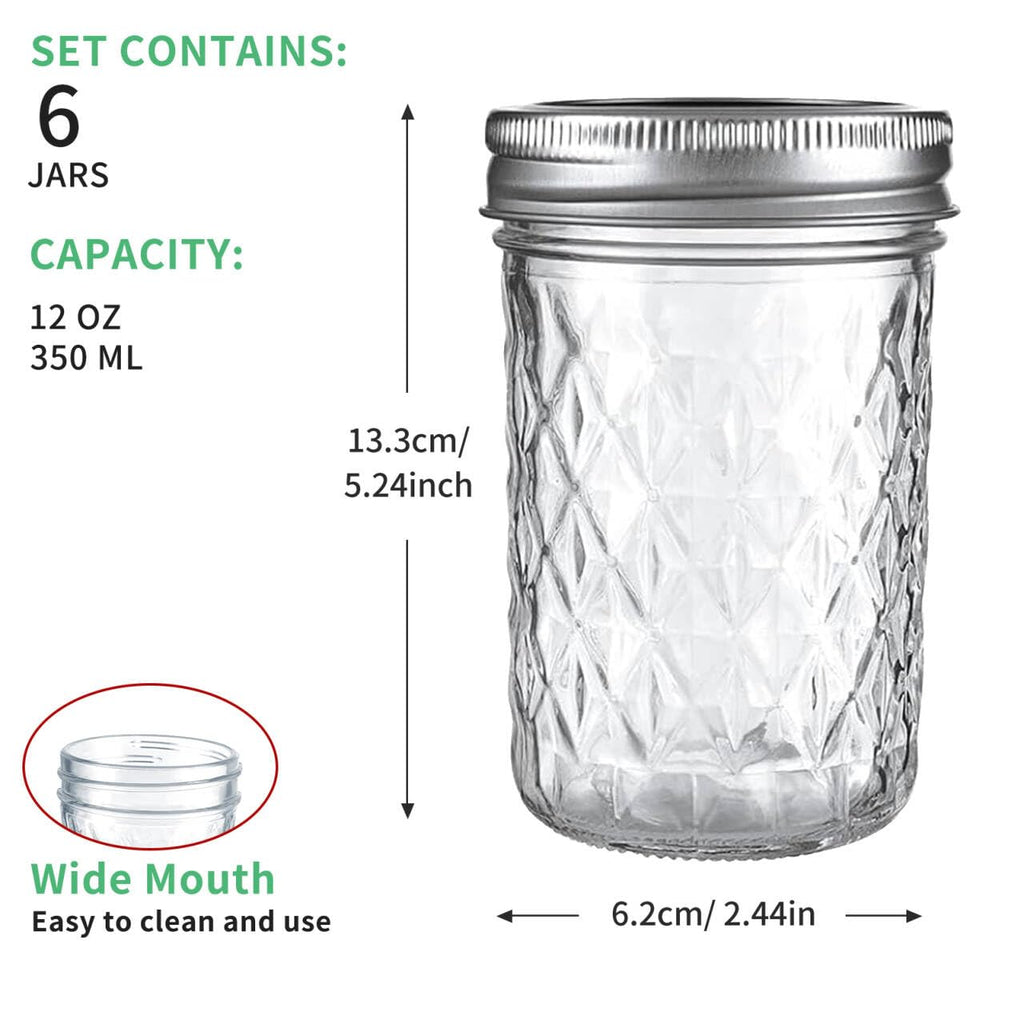 12oz Glass Mason Jars 6 Pack Airtight Lids E790435