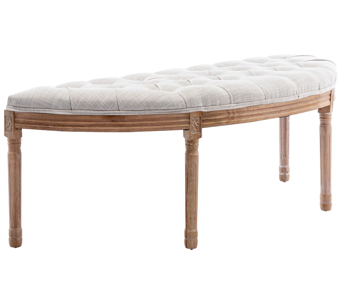 55" Upholstered Tufted Fabric Bench with Rubber Wood Legs, Beige B4409