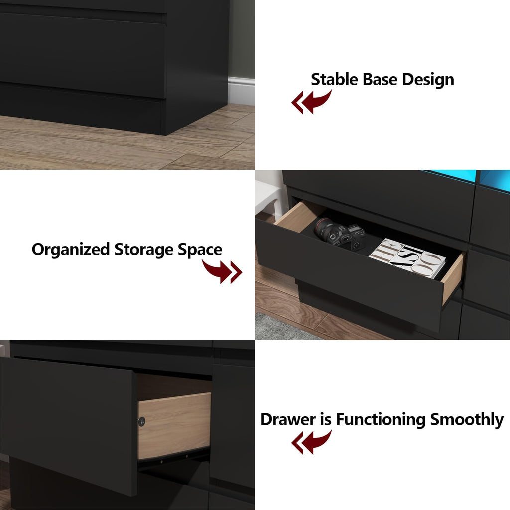 Black 9 Drawer Dresser with LED Lights & Power Outlet R5176