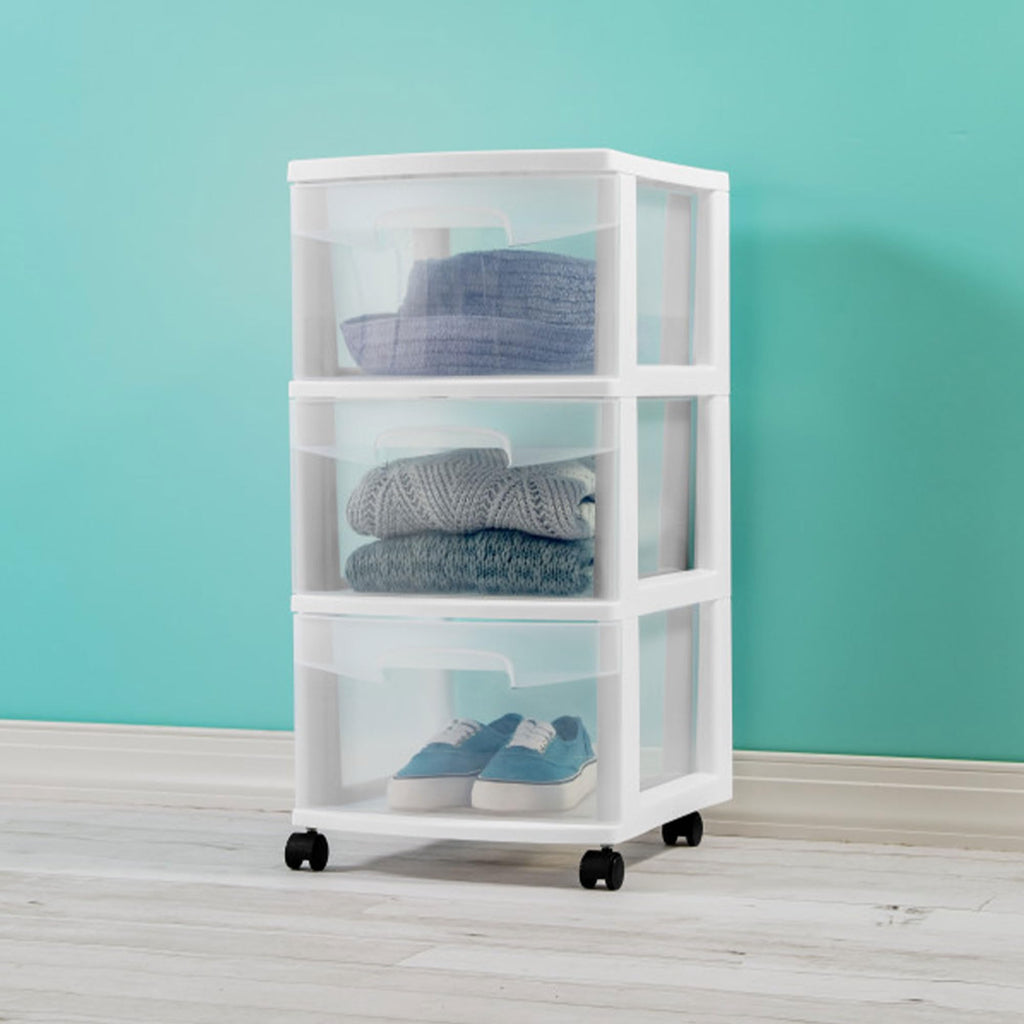 2 Pack White 3 Drawer Plastic Storage Cart L948