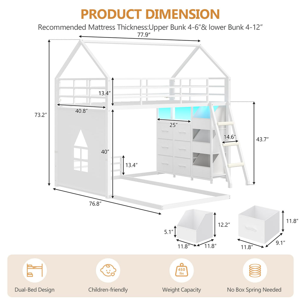 Twin Over Twin Bunk Bed with 6 Storage Drawers R95585