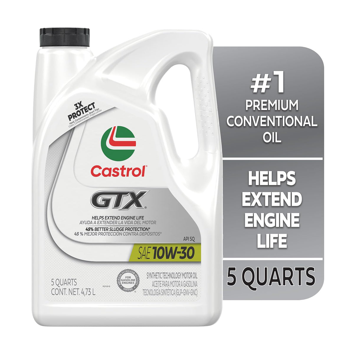 10W-30 Conventional Motor Oil, 5 Quarts V462591
