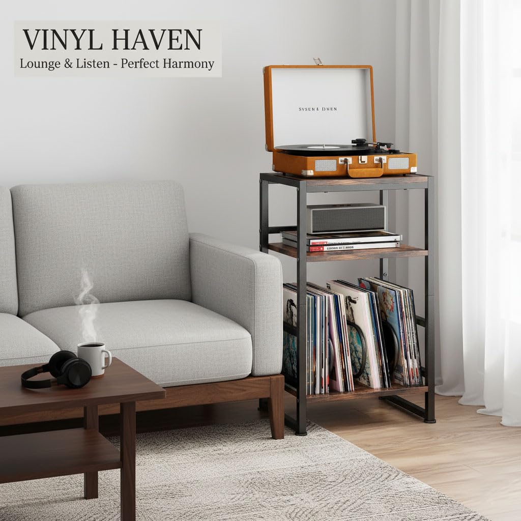 3-Tier Record Player Stand with Storage A8046