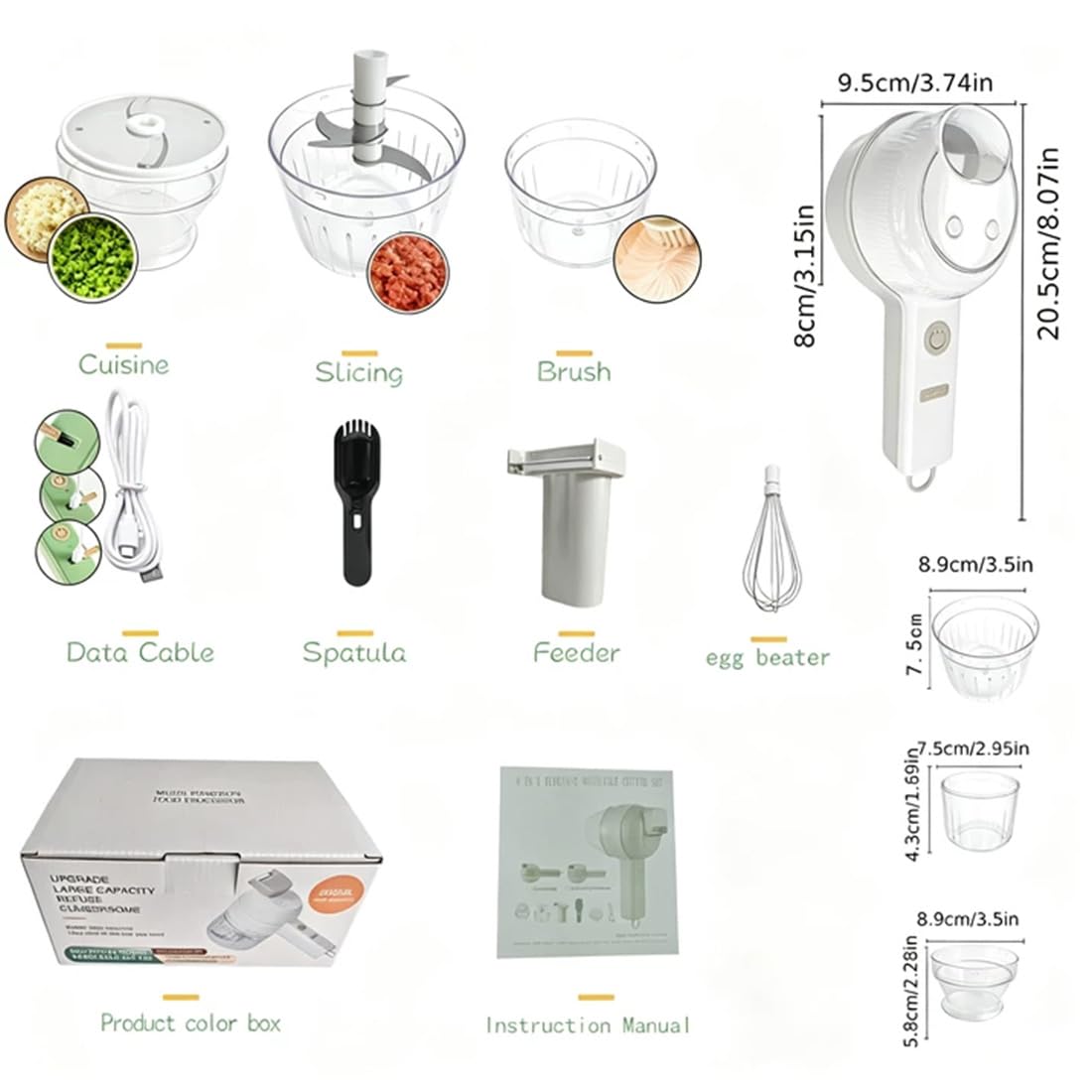 4 in 1 Handheld Electric Vegetable Cutter Set White R3409