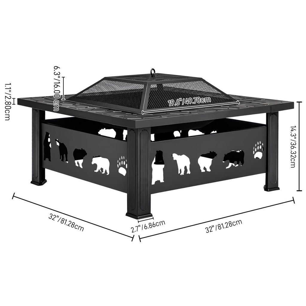 32 Inch Black Wrought Iron Wood Burning Fire Pit U963948