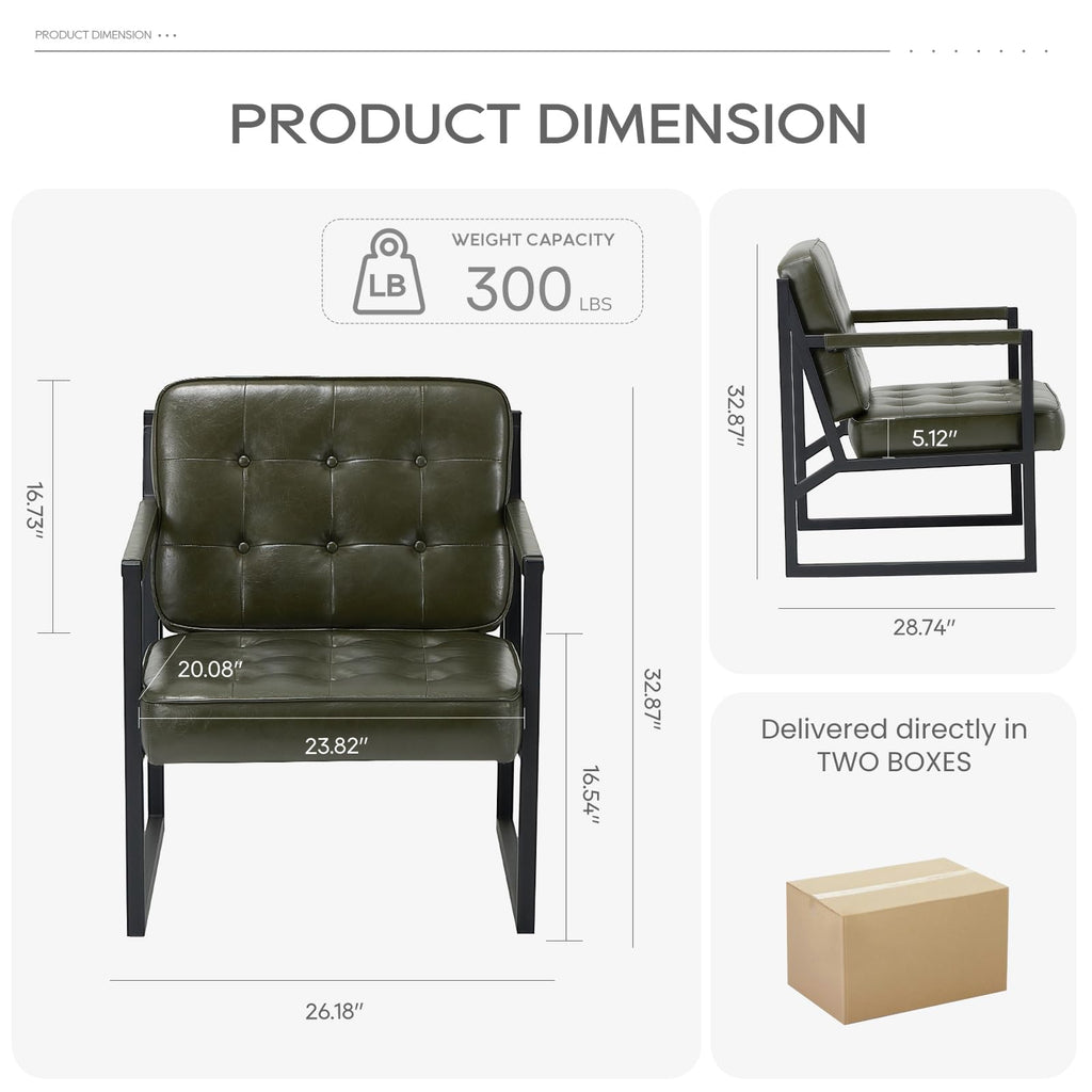 Green Leather Accent Chair Set of 2 R4957