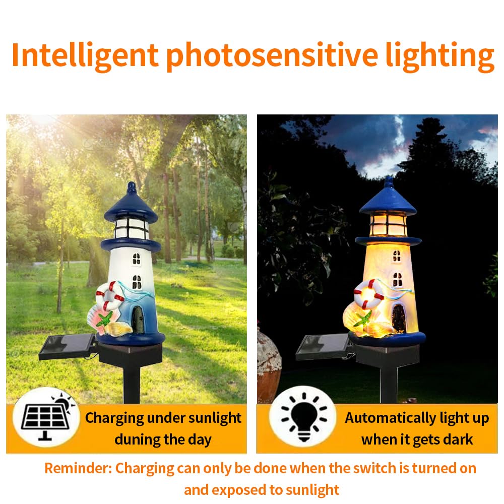 Blue and White Small Lighthouse Resin Floor Lamp O35843