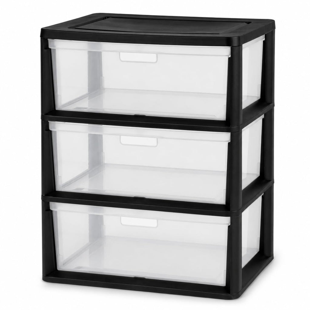 3 Drawer Storage Tower with Clear Bins O650