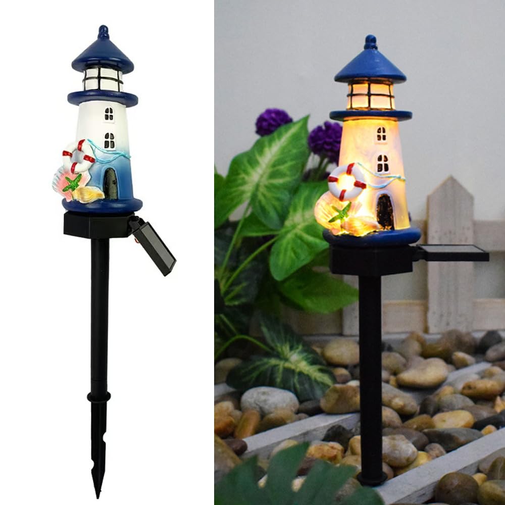 Blue and White Small Lighthouse Resin Floor Lamp O35843