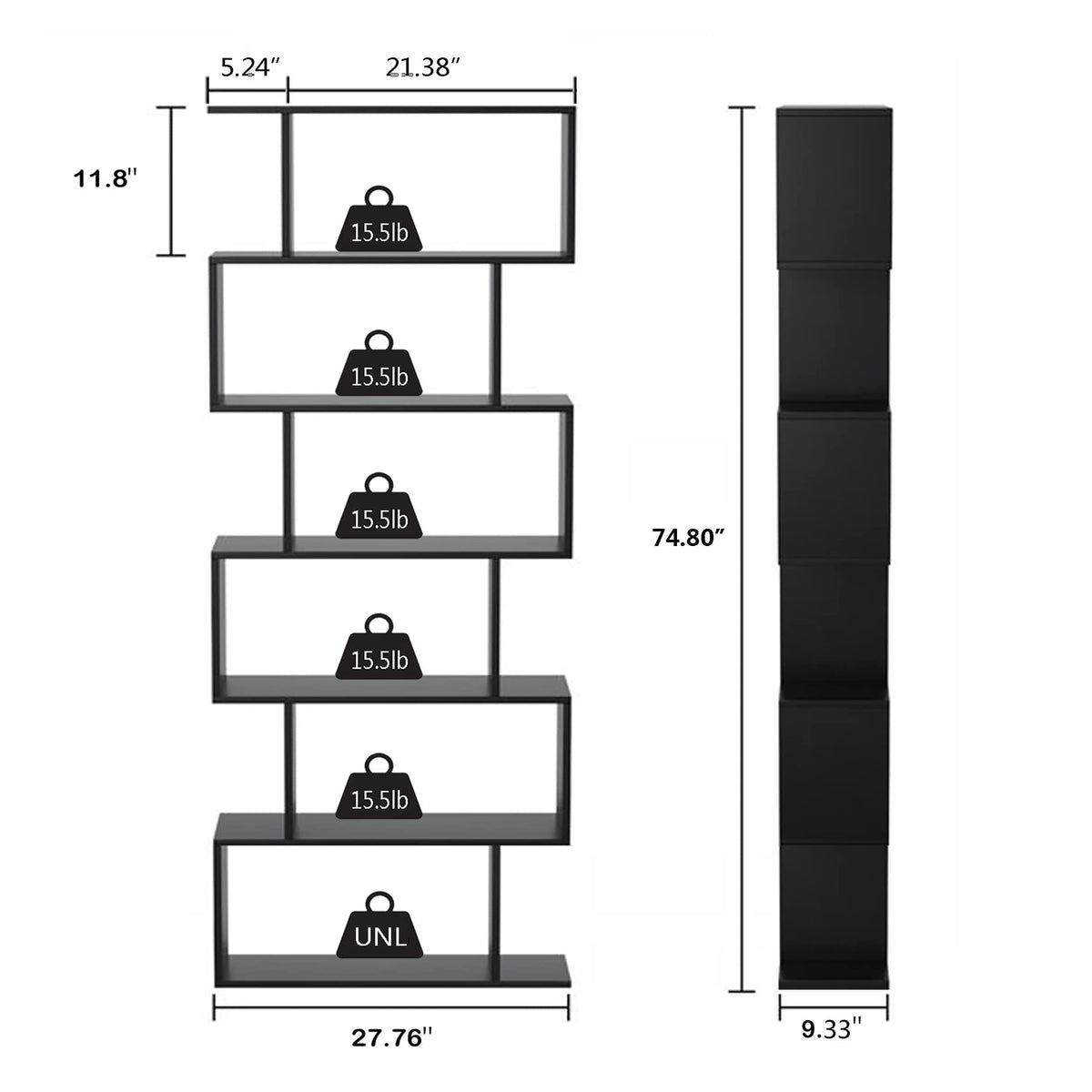 6-Tier Geometric S Shaped Wood Bookshelf D6951