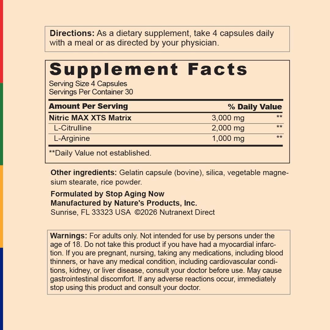 Nitric Oxide Supplement 120 Capsules with L-Citrulline and L-Arginine C978306