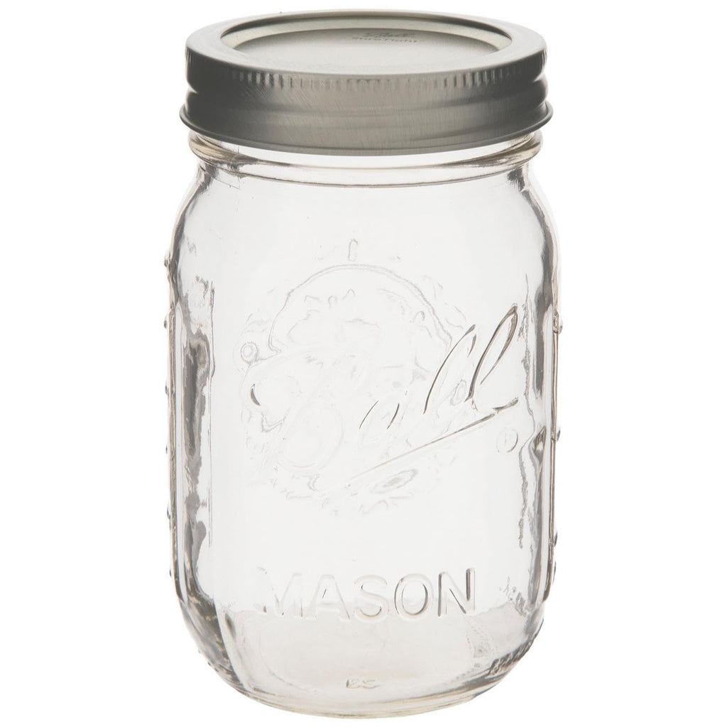 Clear Glass Mason Jars with Silver Lids, 16 oz, Set of 12 F847306