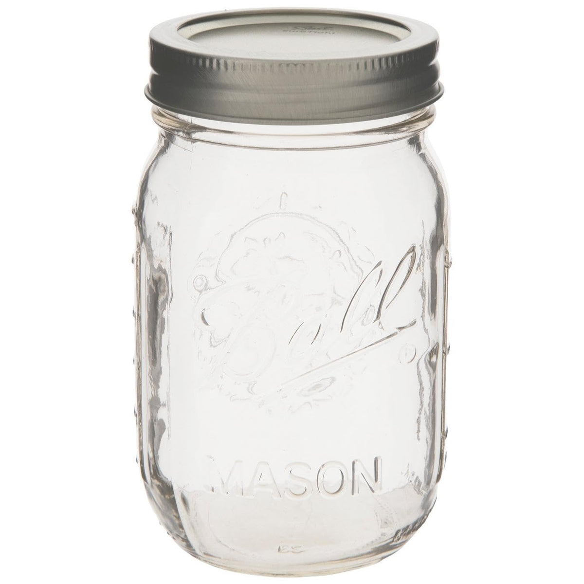 Clear Glass Mason Jars with Silver Lids, 16 oz, Set of 12 F847306
