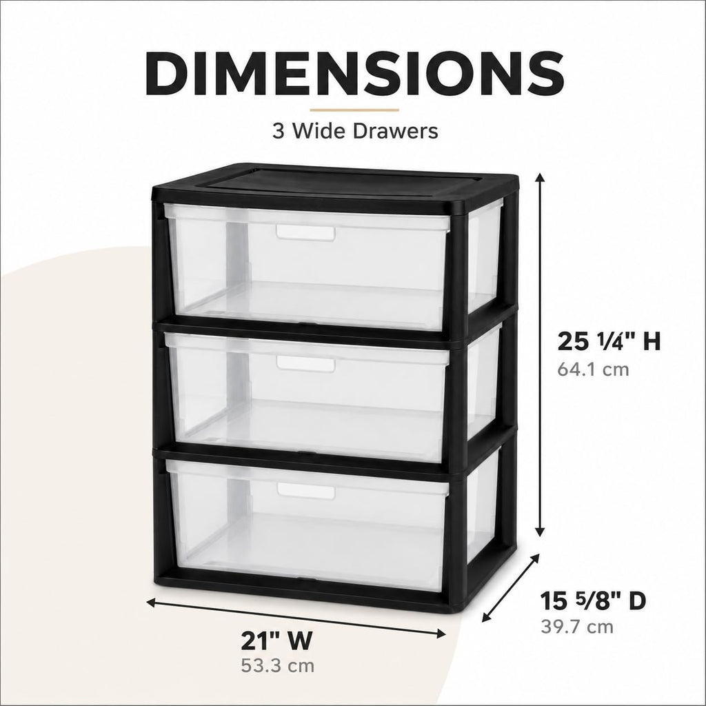 3 Drawer Storage Tower with Clear Bins O650