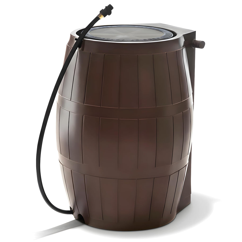 Brown 50 Gallon Flat-Back Rain Barrel with Spigots T5951