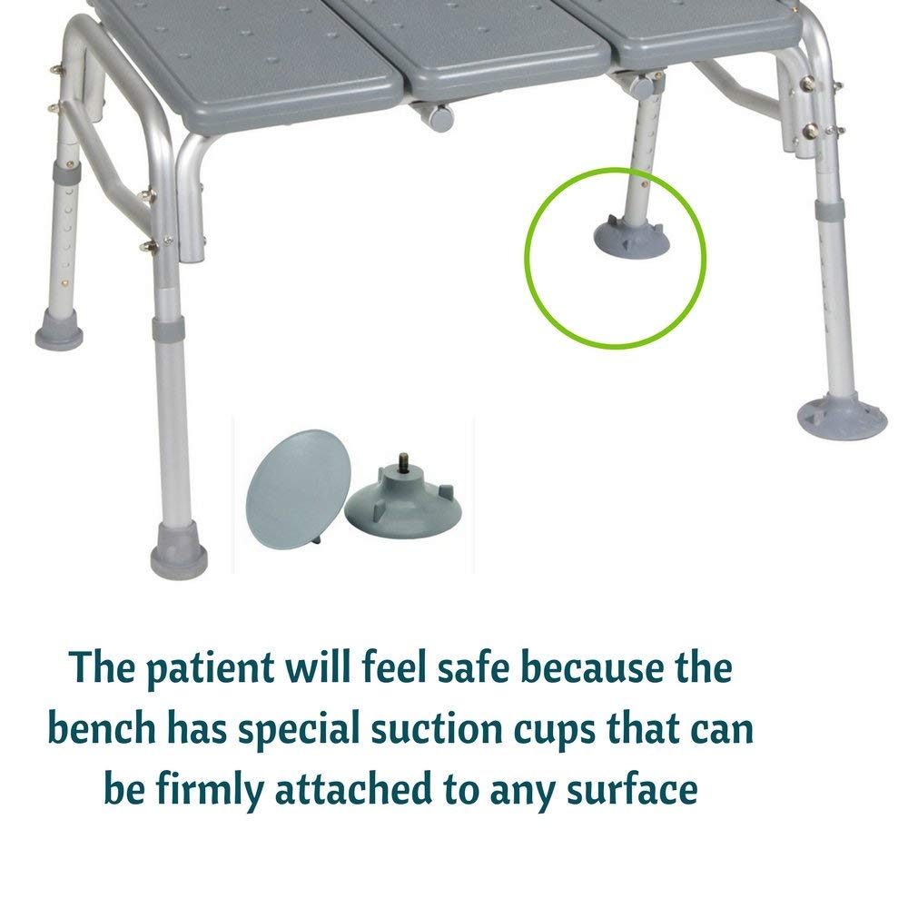 Adjustable Height Heavy Duty Transfer Bench with Back Non-Slip Seat T155