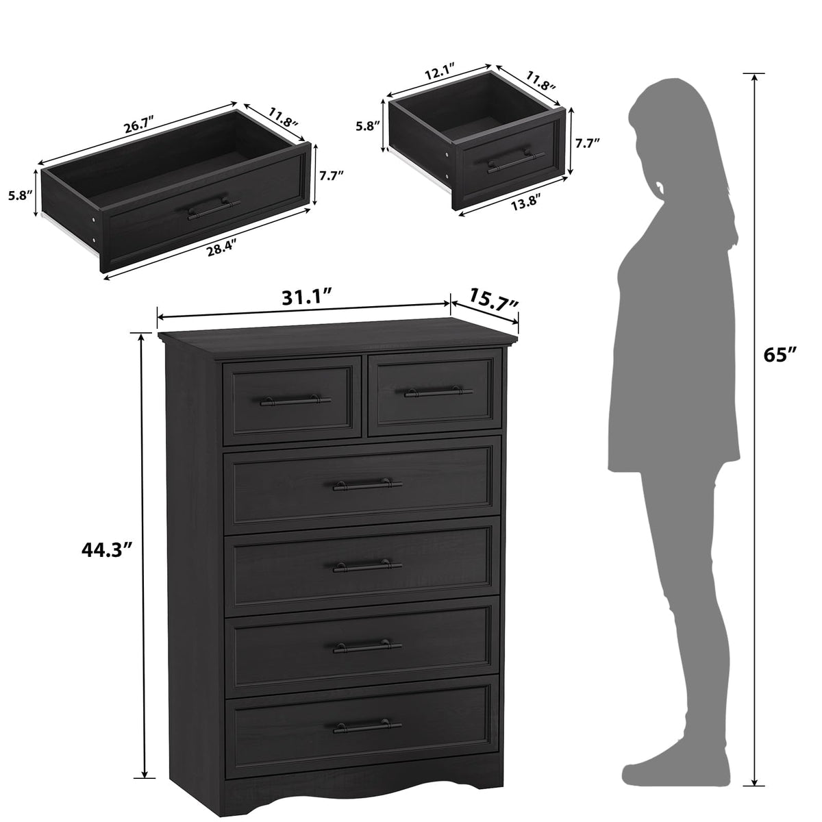 Black 6 Drawer Dresser N67341