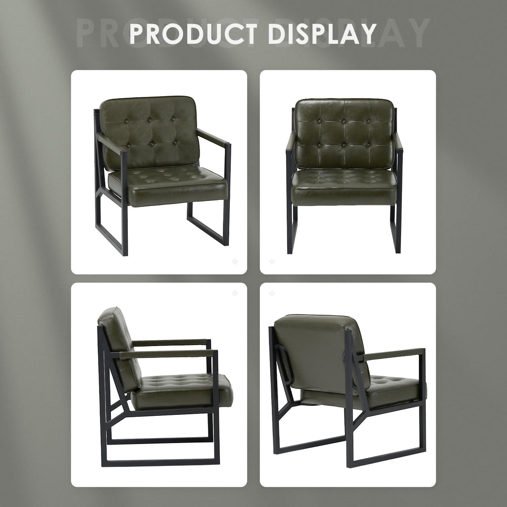 Green Leather Accent Chair Set of 2 R4957