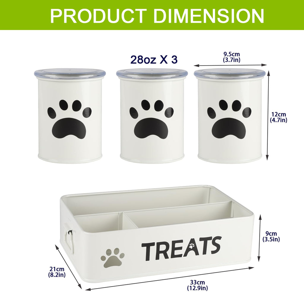 28oz Metal Dog Treat Container Set of 3 White Q422