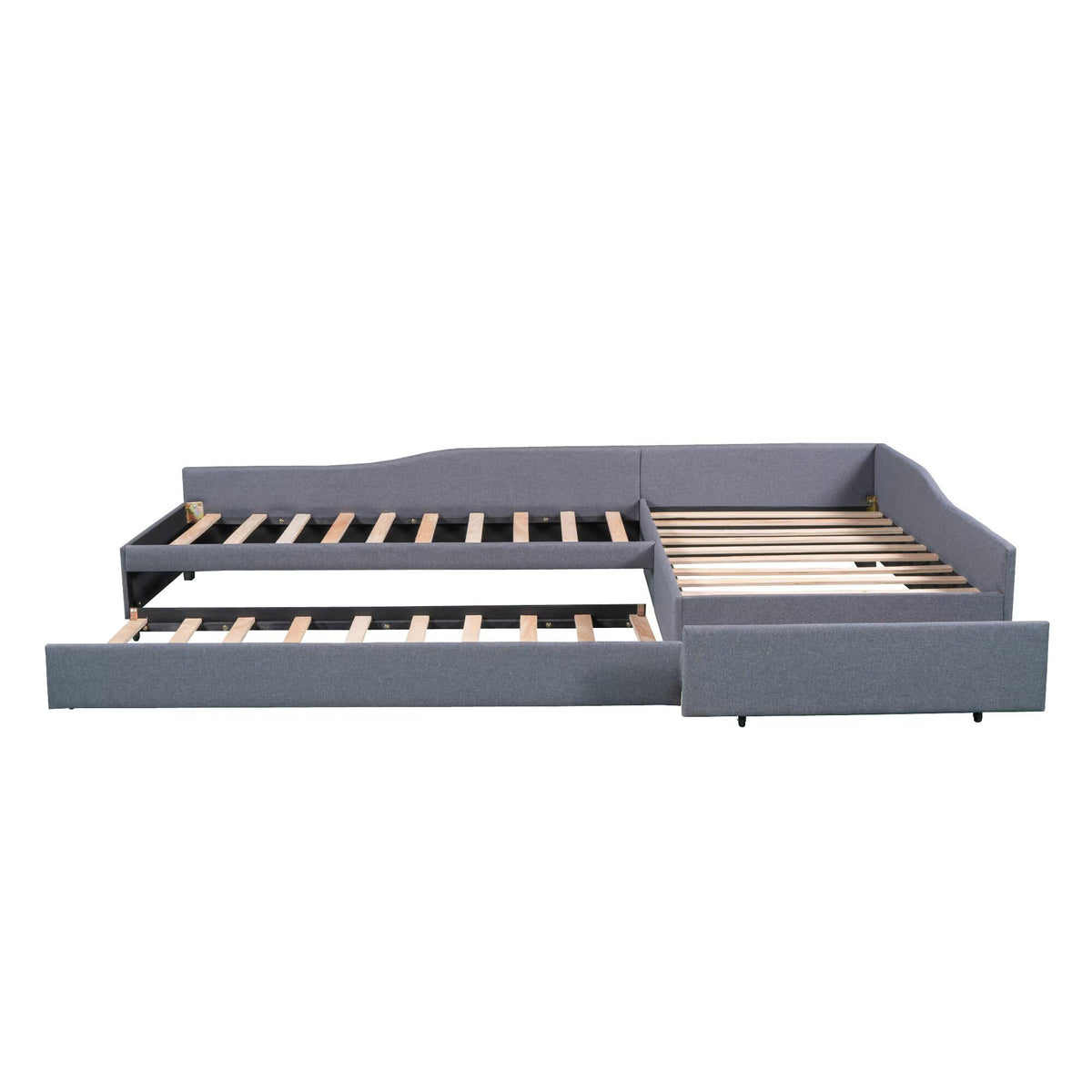 Gray L-Shaped Daybed with Trundle & Drawer Q3917