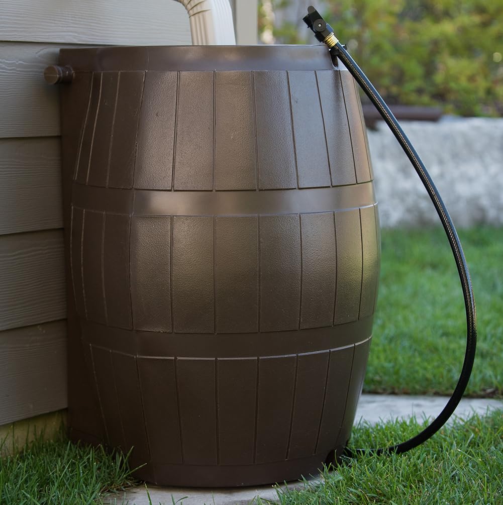 Brown 50 Gallon Flat-Back Rain Barrel with Spigots T5951