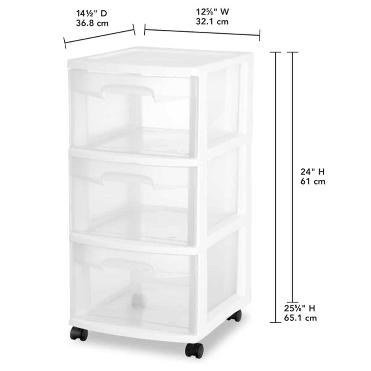 2 Pack White 3 Drawer Plastic Storage Cart L948