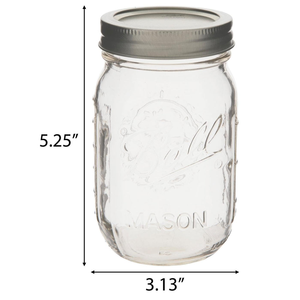 Clear Glass Mason Jars with Silver Lids, 16 oz, Set of 12 F847306