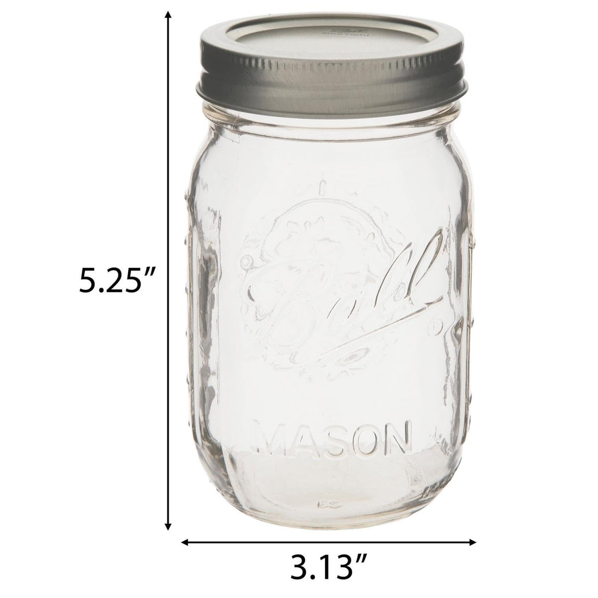 Clear Glass Mason Jars with Silver Lids, 16 oz, Set of 12 F847306