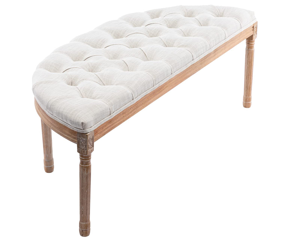 55" Upholstered Tufted Fabric Bench with Rubber Wood Legs, Beige B4409