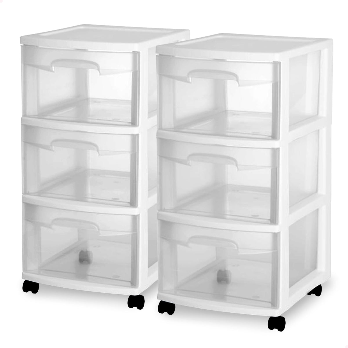 2 Pack White 3 Drawer Plastic Storage Cart L948