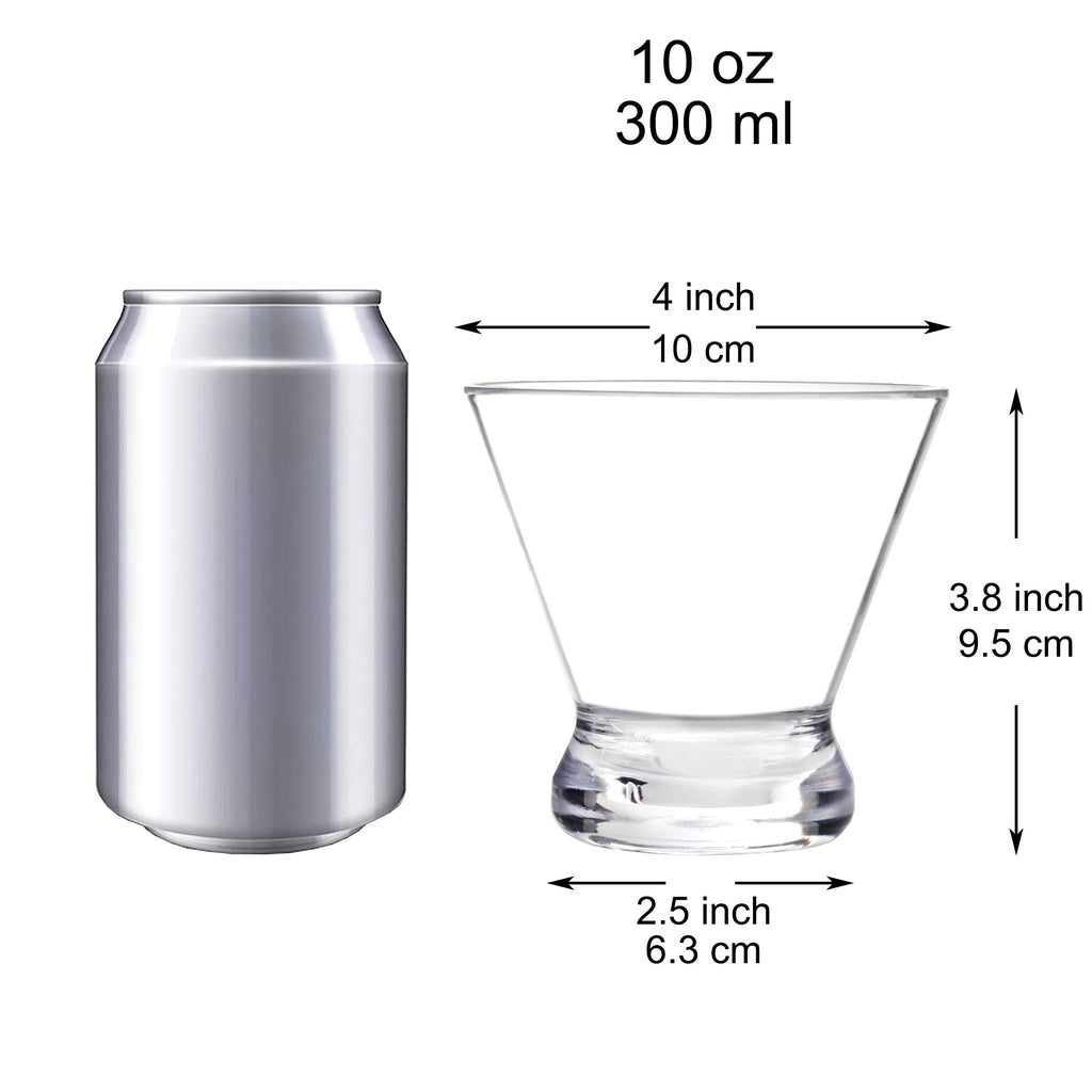 6 Pack 10 Ounce Shatterproof Stemless Martini Glasses I488