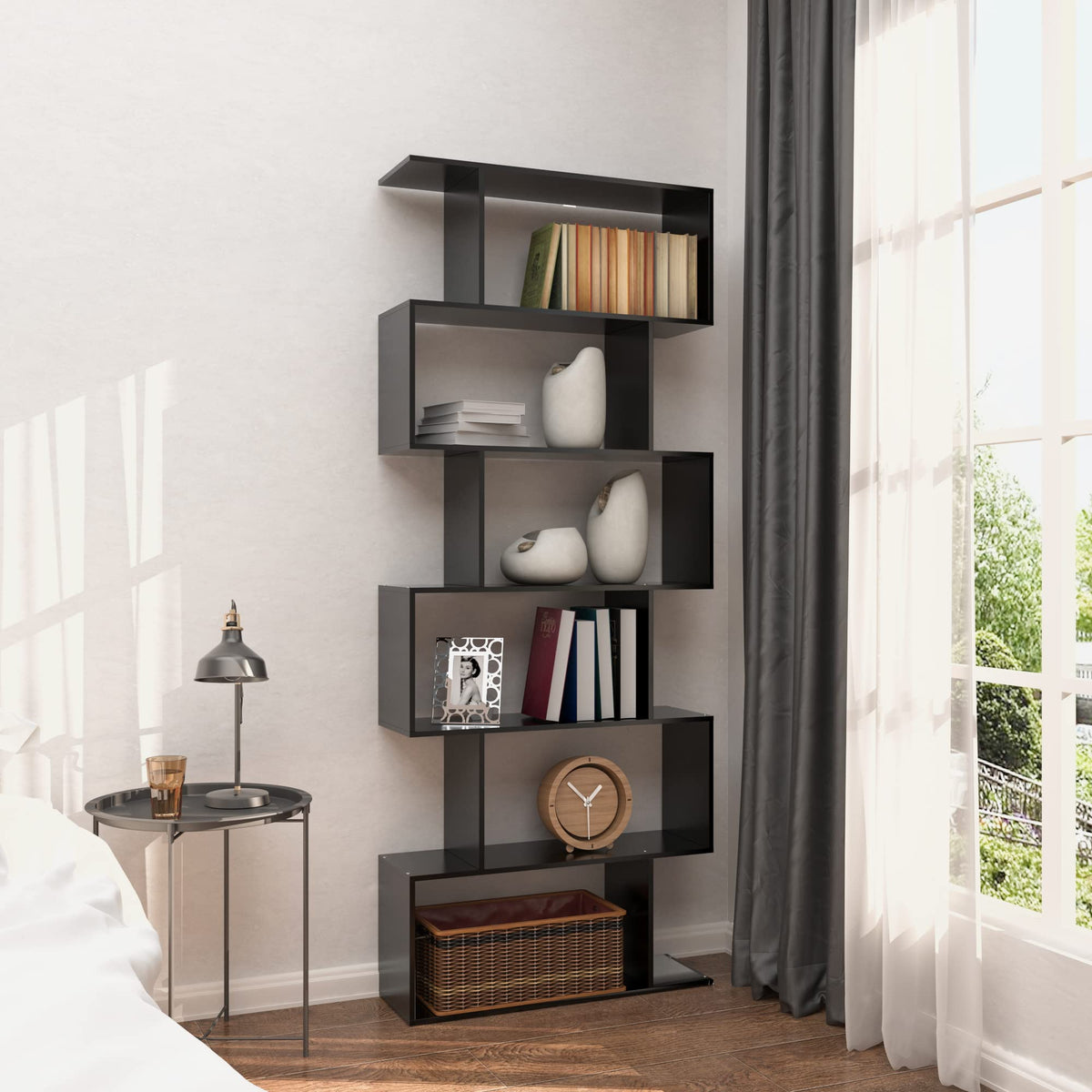 6-Tier Geometric S Shaped Wood Bookshelf D6951