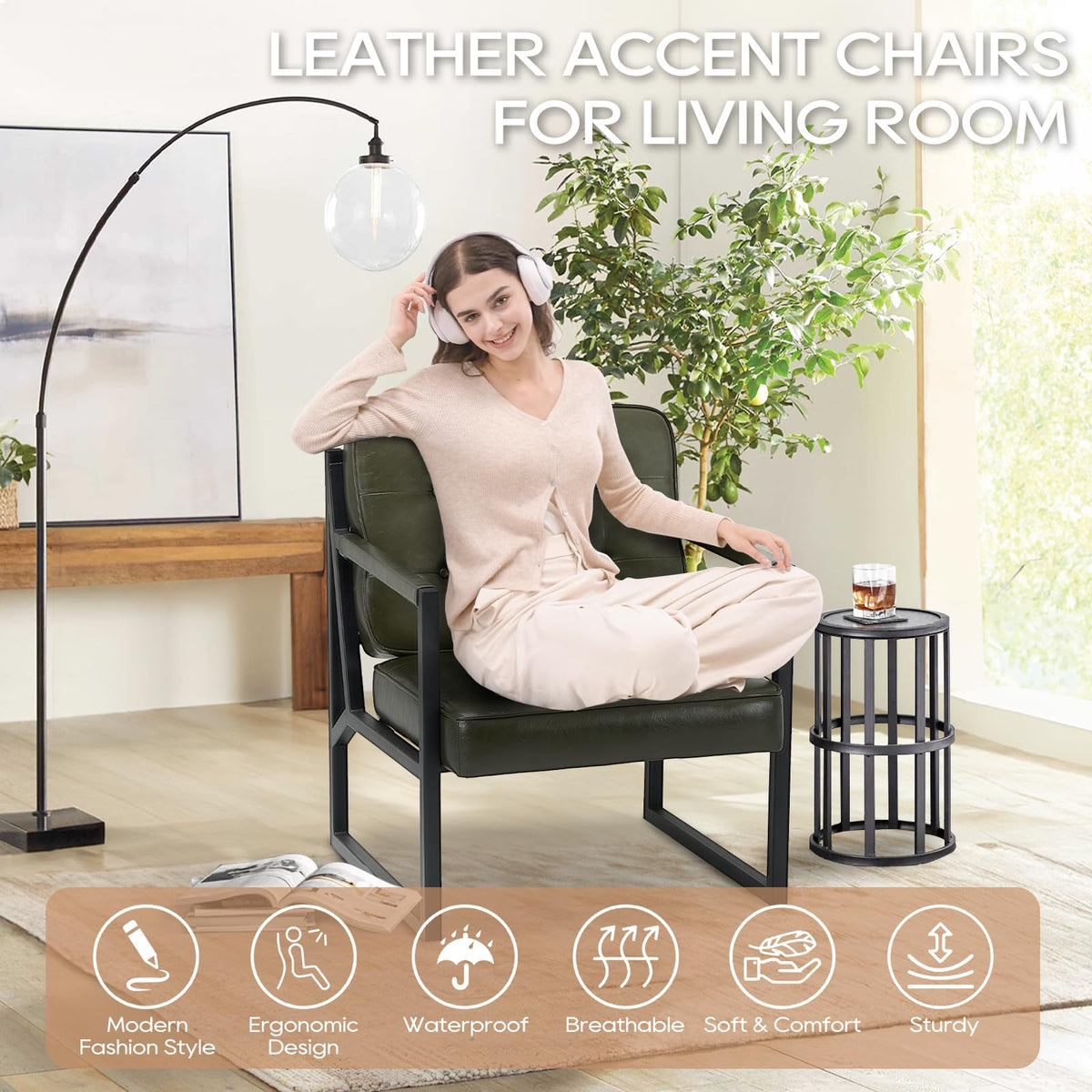 Green Leather Accent Chair Set of 2 R4957