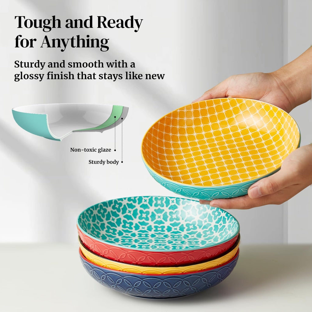 22 oz Cereal Bowls Set of 4 and 8.5" Pasta Bowls Set of 4 I74155