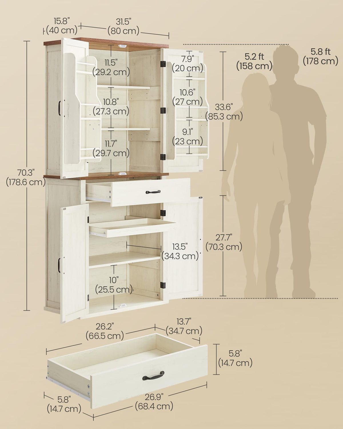 Freestanding Tall Pantry Cabinet with Drawer Q1279
