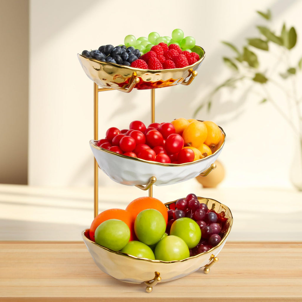 3 Tier Ceramic Fruit Basket with Metal Stand T36721