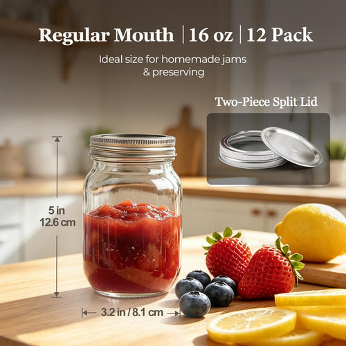 16 oz Regular Mouth Mason Jars 12 Pack U87293