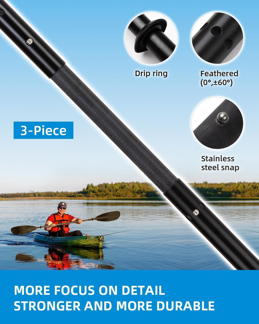 Adjustable Fishing Kayak Paddle with Paddle Leash I18595