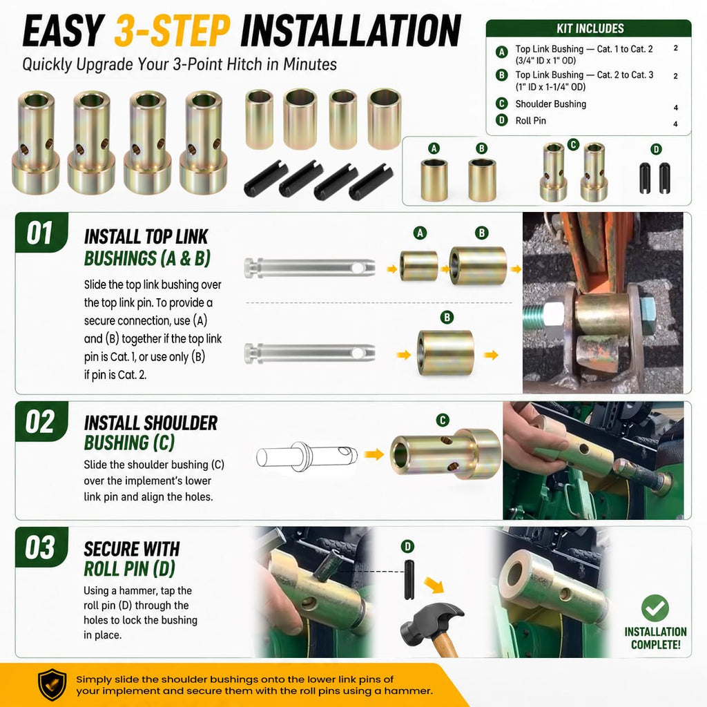 Quick Hitch Bushing Kit for Category 1 3-Point Hitch Tractors O9653