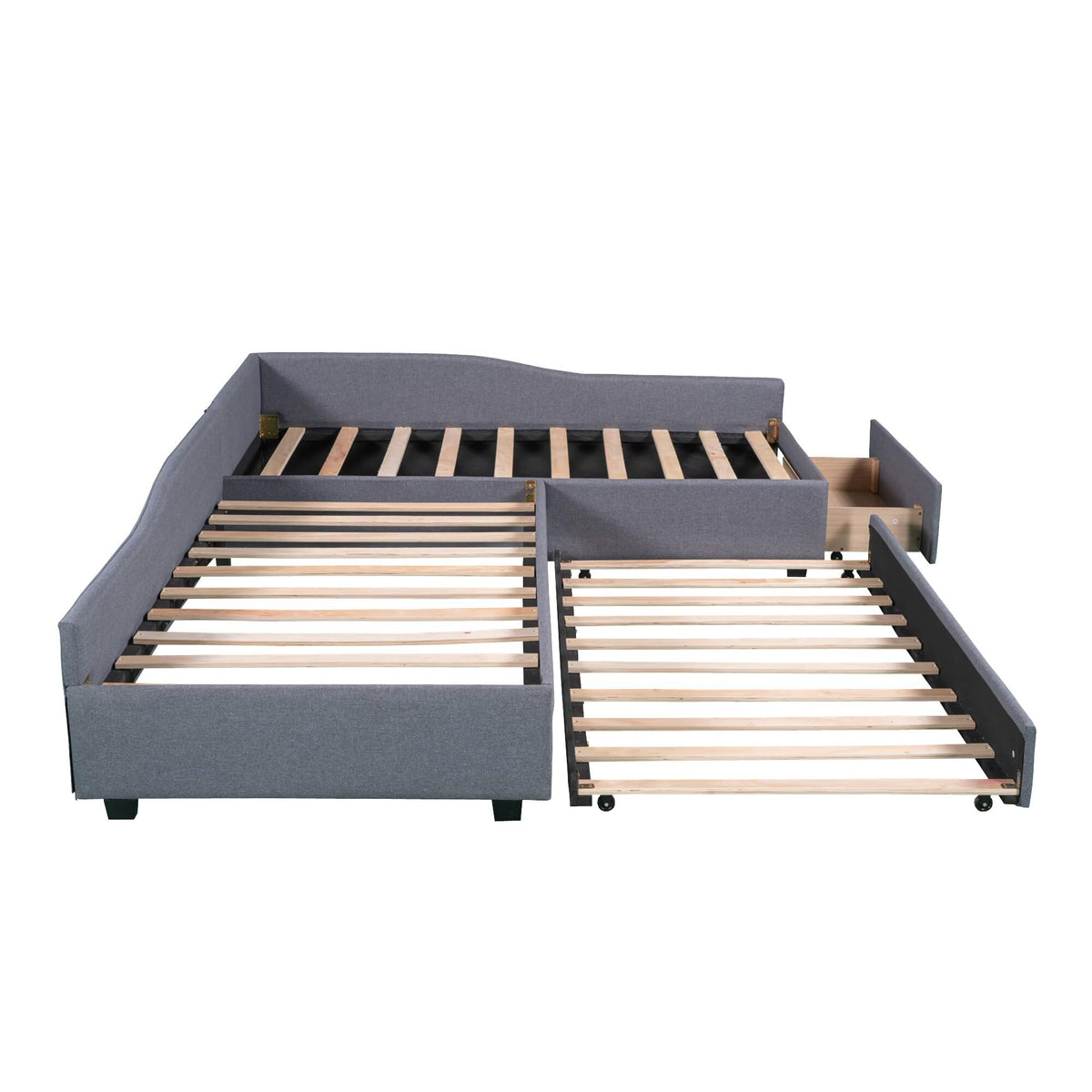 Gray L-Shaped Daybed with Trundle & Drawer Q3917