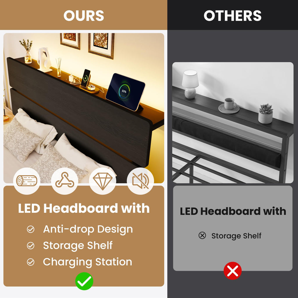 Full Size Bed Frame with Charging Station Z5091