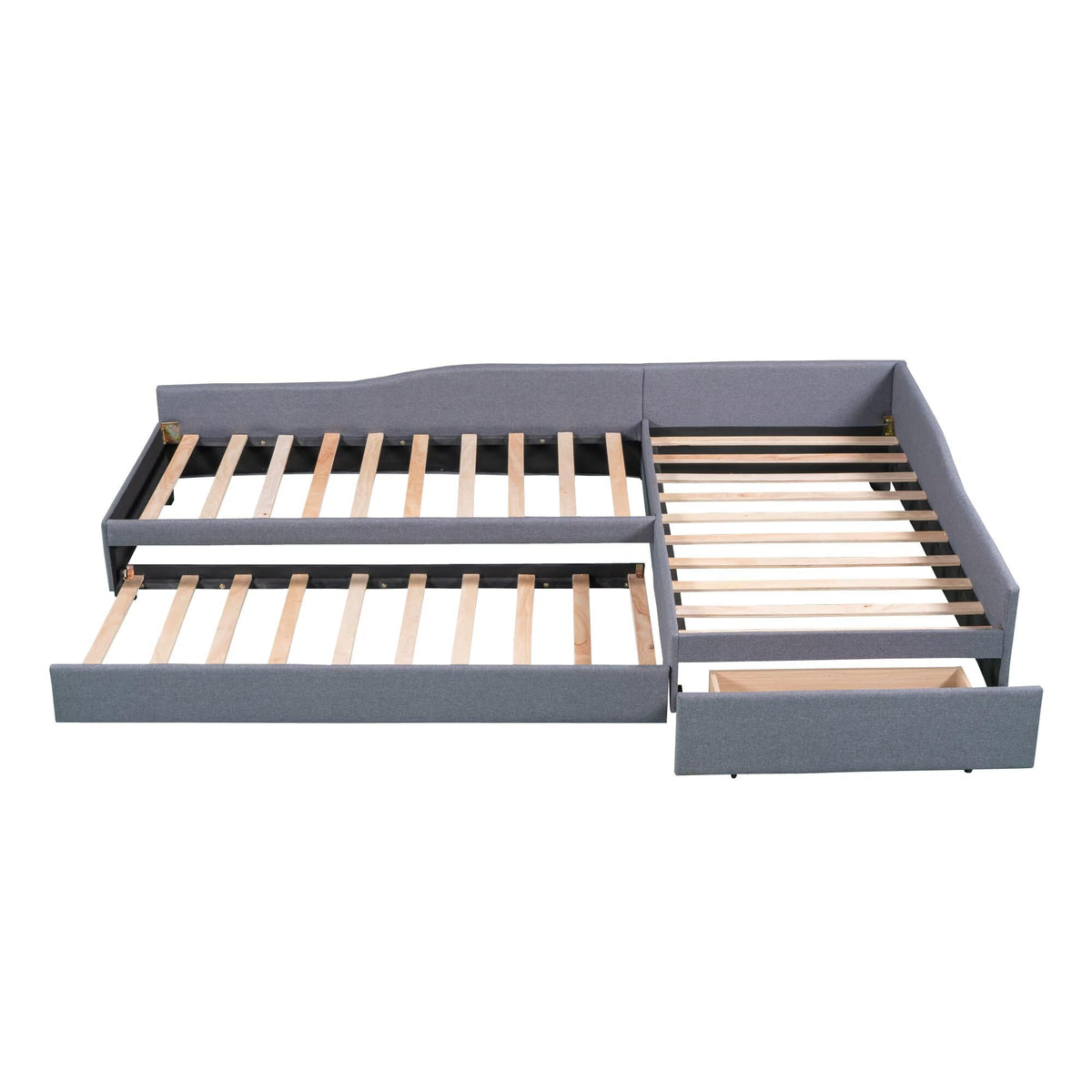 Gray L-Shaped Daybed with Trundle & Drawer Q3917